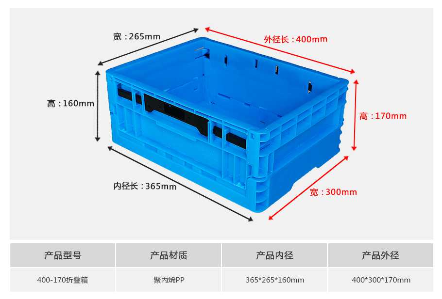 轩盛塑业400-170塑料折叠周转箱